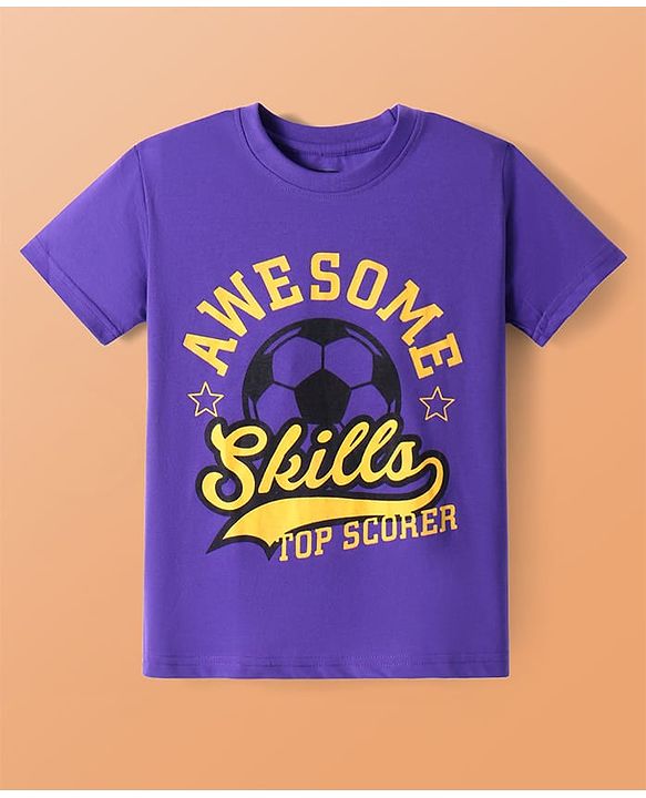 Pine Kids Cotton Knit Half Sleeves T-Shirts with Dino & Text Print Pack Of 5 - White Orange & Purple