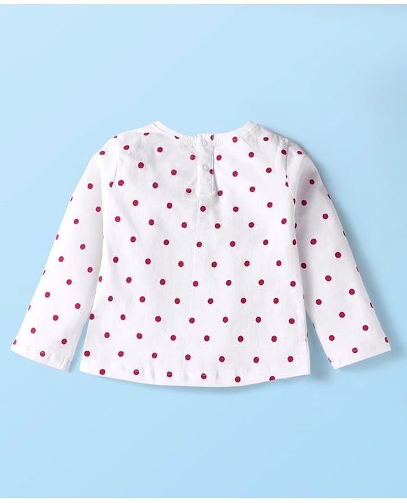 Babyhug Disney Terry Knit Dungaree & Full Sleeves T-Shirt With Disney Characters Graphics & Polka Dot Print - Fuchsia & White