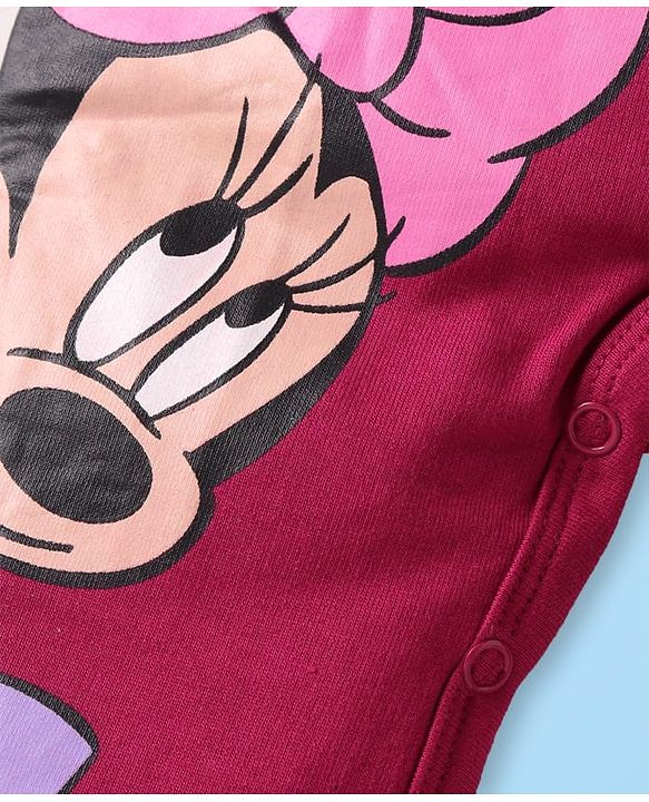 Babyhug Disney Terry Knit Dungaree & Full Sleeves T-Shirt With Disney Characters Graphics & Polka Dot Print - Fuchsia & White