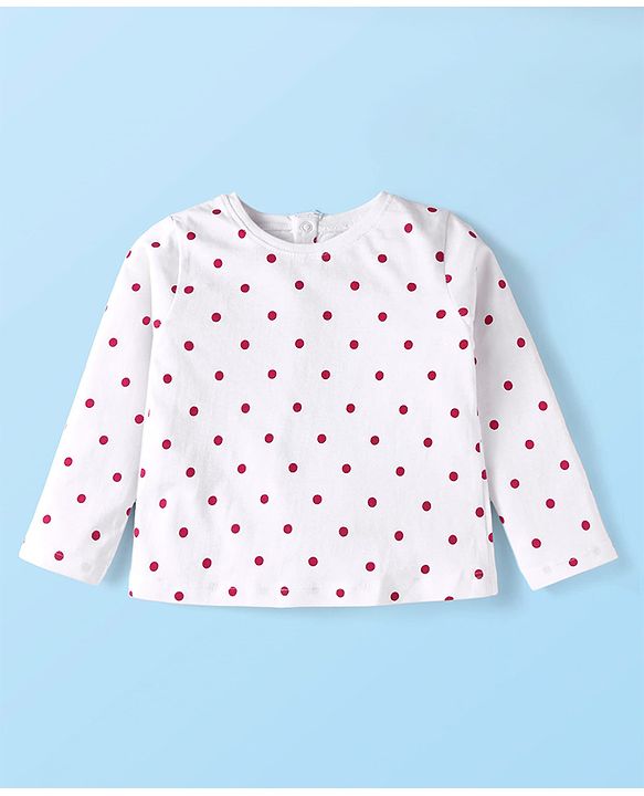Babyhug Disney Terry Knit Dungaree & Full Sleeves T-Shirt With Disney Characters Graphics & Polka Dot Print - Fuchsia & White