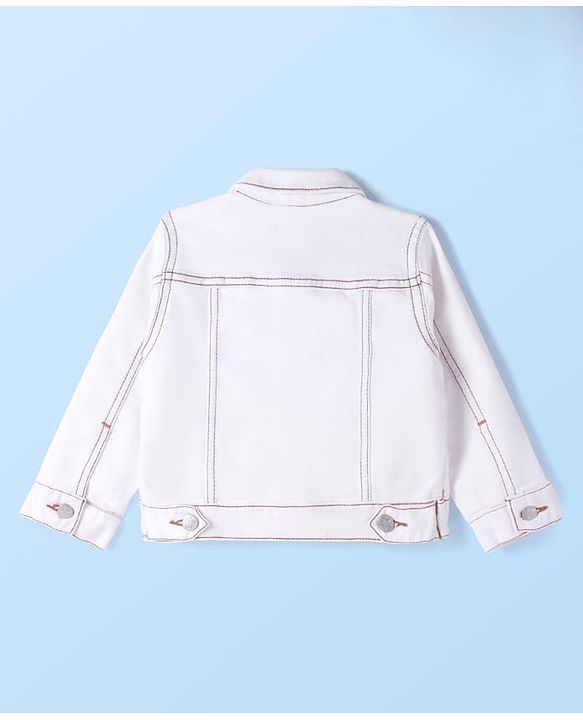 Babyhug Full Sleeves Front Open  Denim Washed Jacket with Pockets - White