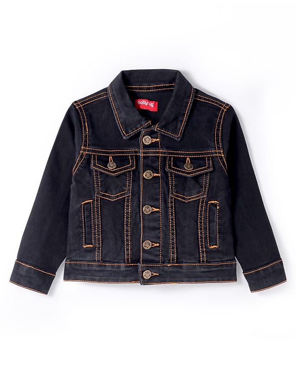 Babyhug Full Sleeves Front Open  Denim Washed Jacket with Pockets - Black