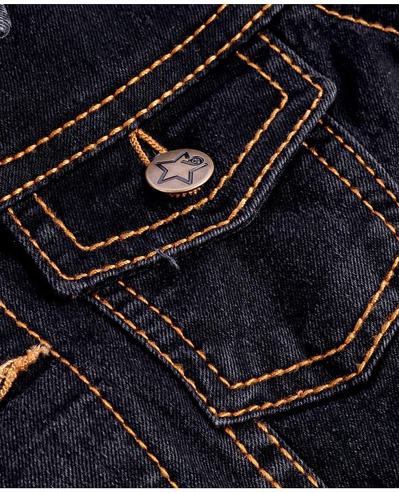 Babyhug Full Sleeves Front Open  Denim Washed Jacket with Pockets - Black
