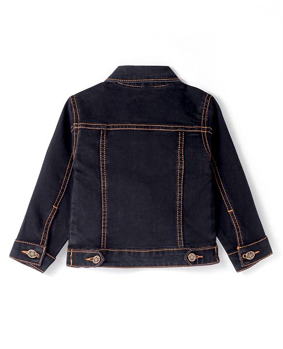 Babyhug Full Sleeves Front Open  Denim Washed Jacket with Pockets - Black