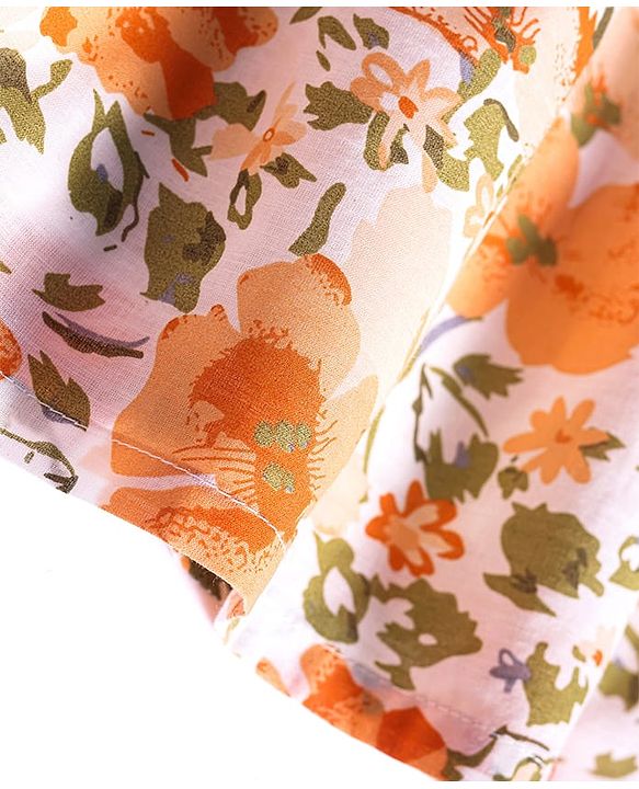 Babyhug Cotton Woven Frock & Half Sleeves Jacket With Floral Print - Orange