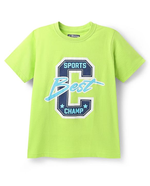 Pine Kids Cotton Knit Half Sleeves T-Shirts With  Race the Waves Text Print Pack of 5 - Red Limegreen & Blue