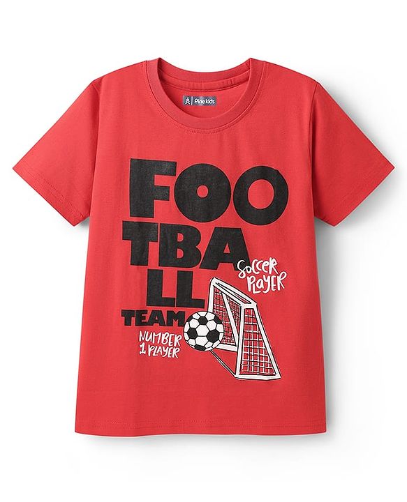 Pine Kids Cotton Knit Half Sleeves T-Shirts With  Race the Waves Text Print Pack of 5 - Red Limegreen & Blue