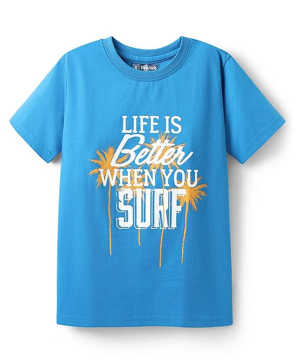 Pine Kids Cotton Knit Half Sleeves T-Shirts With  Race the Waves Text Print Pack of 5 - Red Limegreen & Blue