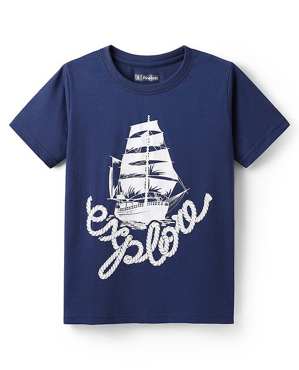 Pine Kids Cotton Knit Half Sleeves T-Shirts With Sun & Surf Text Print Pack of 5 - Plum Yellow & Navy Blue
