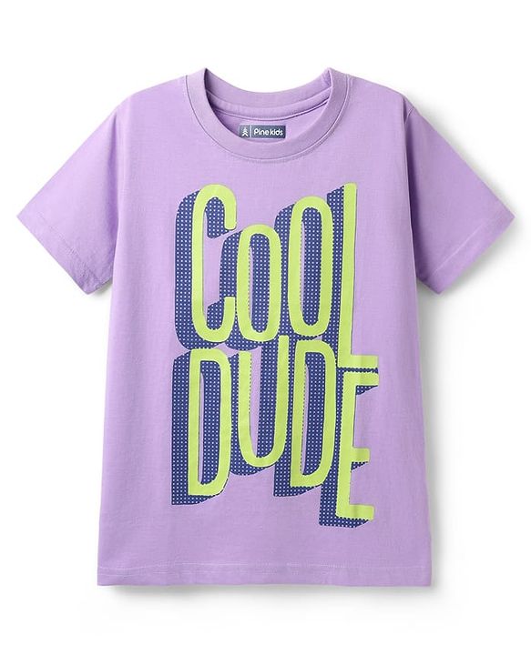 Pine Kids Cotton Knit Half Sleeves T-Shirts With Cool Dude Text Print Pack of 5 - Plum Orange & Light Blue