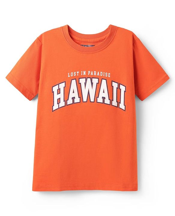 Pine Kids Cotton Knit Half Sleeves T-Shirts With Cool Dude Text Print Pack of 5 - Plum Orange & Light Blue