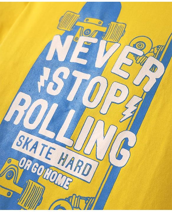 Pine Kids Cotton Knit Half Sleeves T-Shirt with Lets Play Hard Text Print Pack of 5 - Yellow Orange & Red
