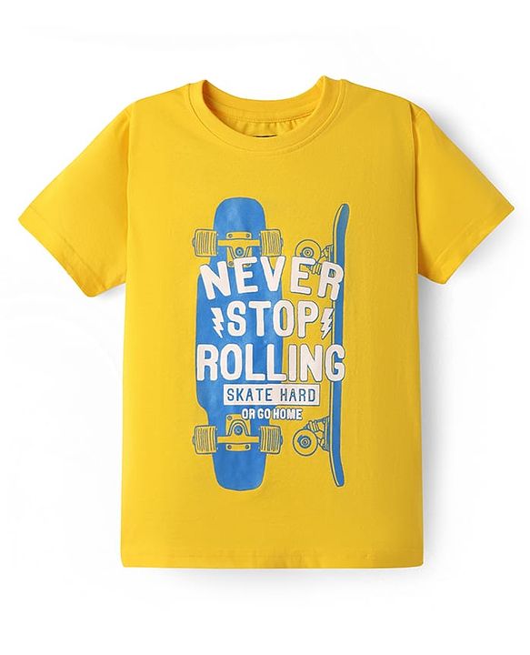 Pine Kids Cotton Knit Half Sleeves T-Shirt with Lets Play Hard Text Print Pack of 5 - Yellow Orange & Red