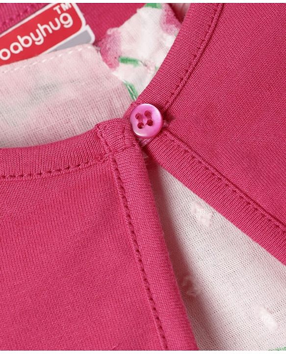 Babyhug Cotton Woven Puffed Sleeves Jacket & Frock with Floral Print - Pink