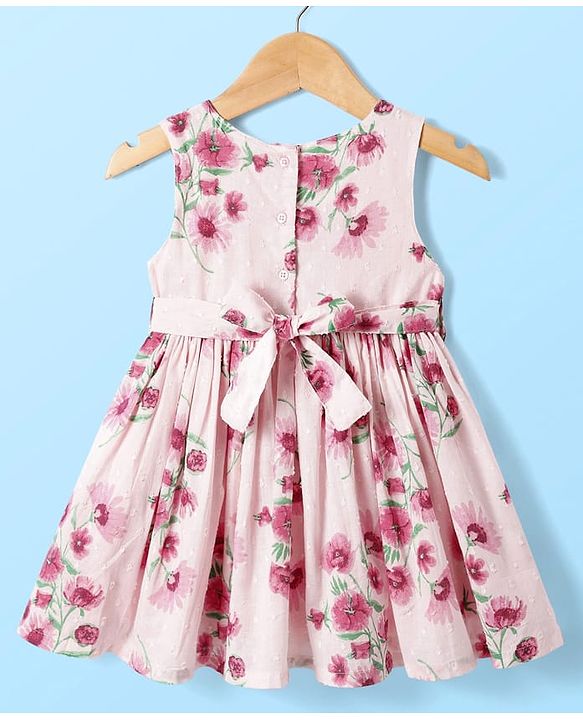 Babyhug Cotton Woven Puffed Sleeves Jacket & Frock with Floral Print - Pink