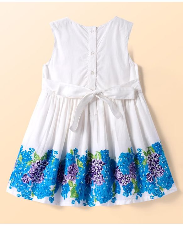 Babyhug Cotton Knit Half Puffed Sleeves Shrug & Floral Printed Frock - Blue & White