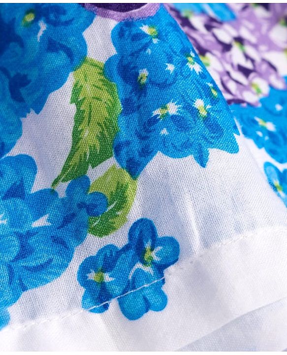 Babyhug Cotton Knit Half Puffed Sleeves Shrug & Floral Printed Frock - Blue & White