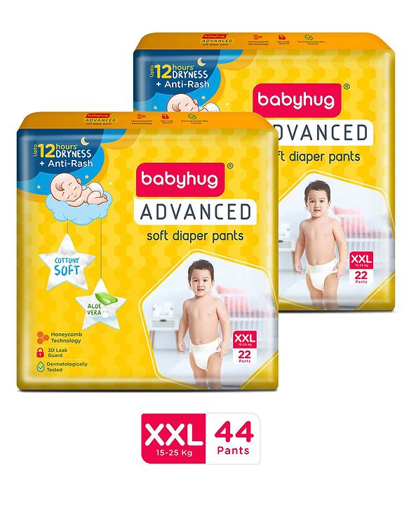 Babyhug Advanced Pant Style Diapers Extra Extra Large (XXL) Size Pack of 2 - 22 Pieces Each