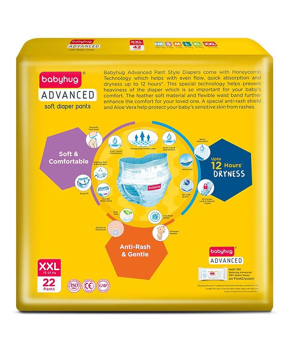 Babyhug Advanced Pant Style Diapers Extra Extra Large (XXL) Size Pack of 2 - 22 Pieces Each