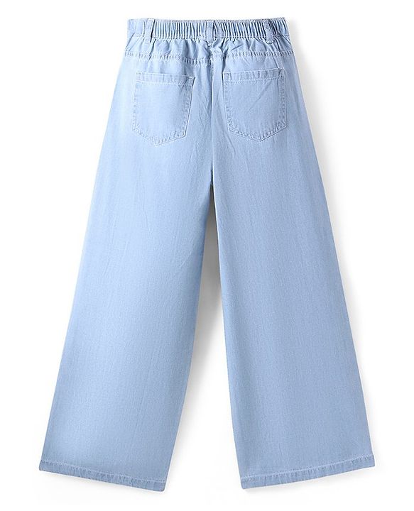 Pine Kids Disney Denim Knit Full Length Light Wash Wide Leg  Jeans with Minnie Mouse Graphics -Light Blue