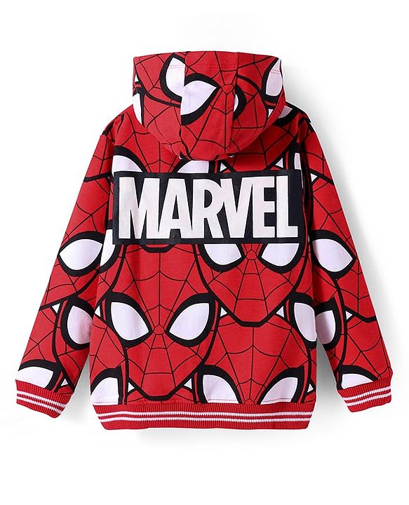 Pine Kids Marvel Terry Knit Full Sleeves Front Open Hooded Spider Man Printed Sweatshirt - Red