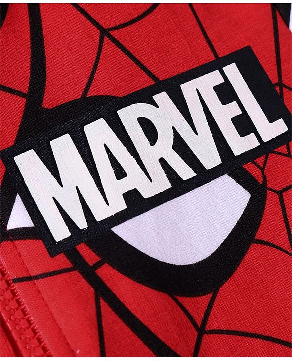 Pine Kids Marvel Terry Knit Full Sleeves Front Open Hooded Spider Man Printed Sweatshirt - Red