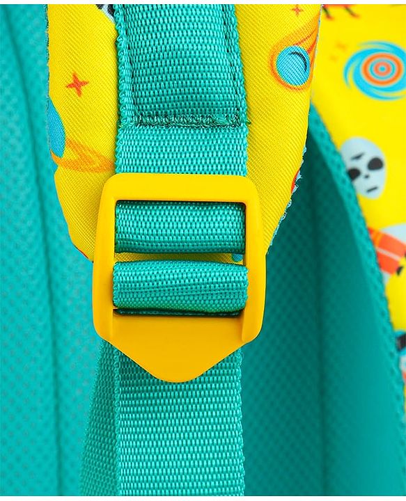 Babyhug Explore Space School Backpack|2 Main Compartments, 1 Front Pocket, 2 side Bottle Pockets|Water Resistant|Long lasting and Durable Zippers | Comfortable back cushioning | For School, Travel and Outdoors|Yellow- 16inches