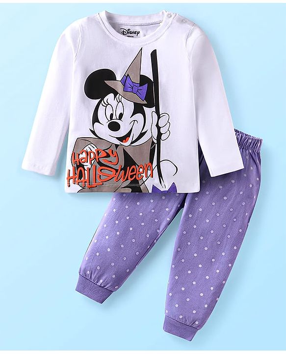 Babyhug Disney Single Jersey Knit Full Sleeves Night Suit with Mickey Mouse Print - Lilac