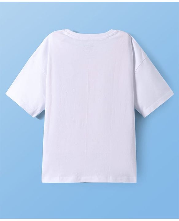 Pine Kids Disney Single Jersey Knit Half Sleeves Drop Shoulder Oversized T-Shirt with Disney Princes Graphics - White