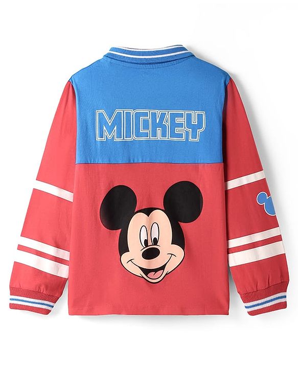 Pine Kids Disney Single Jersey Knit Full Sleeves Cut & Sew Polo T-Shirt with Front & Back Mickey Mouse Graphics - Red & Blue