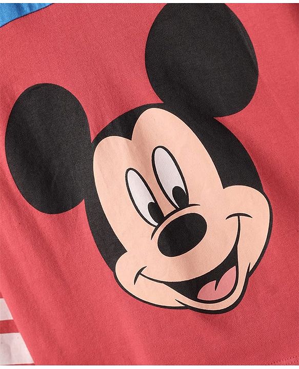Pine Kids Disney Single Jersey Knit Full Sleeves Cut & Sew Polo T-Shirt with Front & Back Mickey Mouse Graphics - Red & Blue