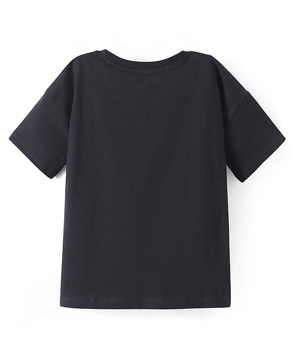Pine Kids Disney Single Jersey Knit Half Drop Shoulder Sleeves Over Sized T-Shirt with Mickey Mouse Graphics & Foil Detailing - Black