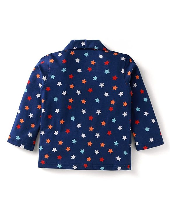 Babyhug Cotton Knit Full Sleeves Star Printed Night Suit - Navy Blue