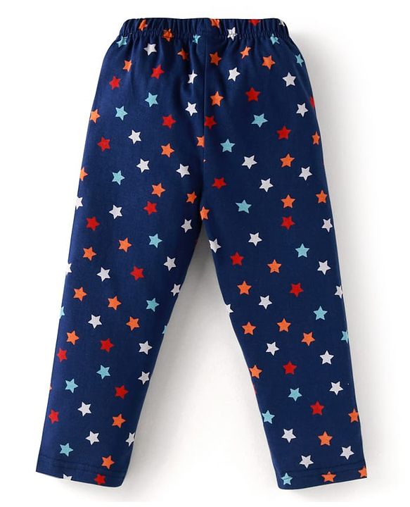 Babyhug Cotton Knit Full Sleeves Star Printed Night Suit - Navy Blue