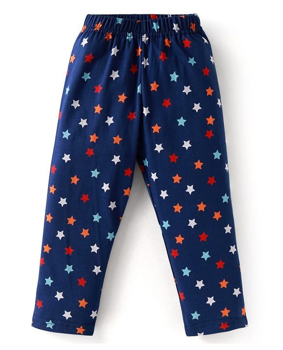 Babyhug Cotton Knit Full Sleeves Star Printed Night Suit - Navy Blue
