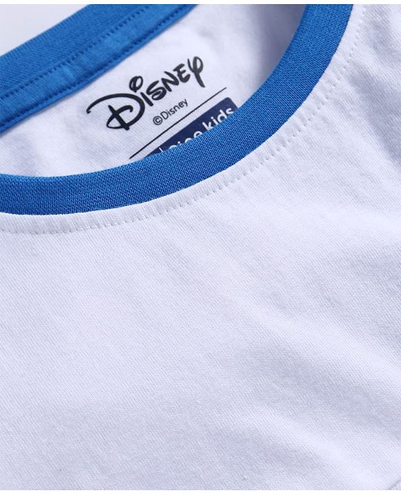 Pine Kids Disney Single Jersey Knit Half Drop Shoulder Sleeves Oversized T-Shirt With Mickey Mouse Graphics and Mesh Detailing - White