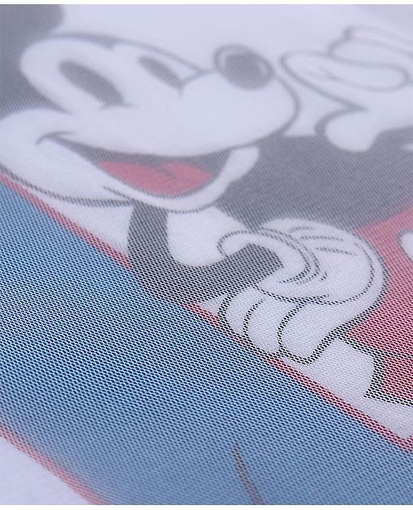 Pine Kids Disney Single Jersey Knit Half Drop Shoulder Sleeves Oversized T-Shirt With Mickey Mouse Graphics and Mesh Detailing - White