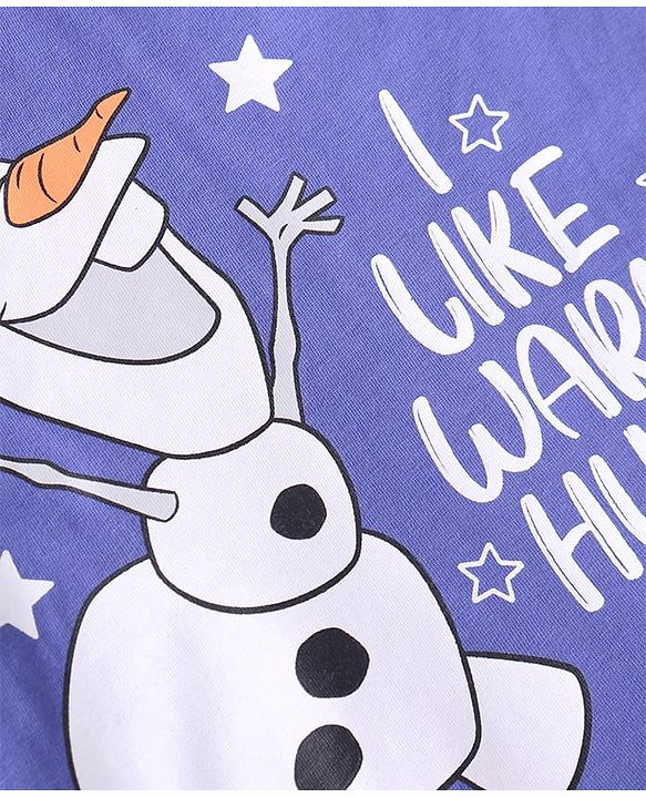 Babyhug Disney Single Jersey Knit Full Sleeves Olaf Printed Night Suit - Blue