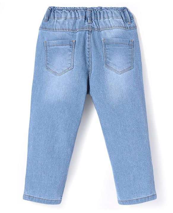 Babyhug Denim Full Length Jeans With Stretch & Text Embroidery - Blue