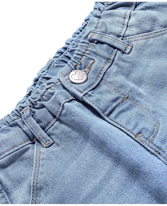 Babyhug Denim Full Length Jeans With Stretch & Text Embroidery - Blue