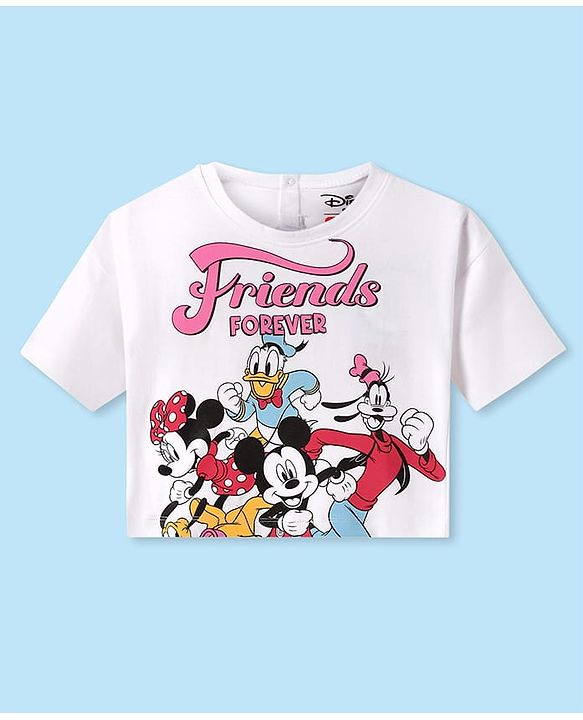Babyhug Disney Single Jersey Knit Half Drop Shoulder Sleeves Oversized T-Shirt With Minnie Mouse Graphics - White