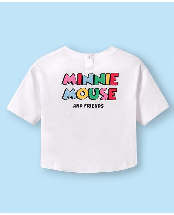Babyhug Disney Single Jersey Knit Half Drop Shoulder Sleeves Oversized T-Shirt With Minnie Mouse Graphics - White