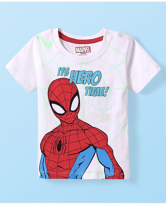 Babyhug Marvel Single Jersey Knit Half Sleeves T-Shirt With Spider-Man Graphics - White