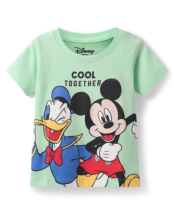 Babyhug Disney Single Jersey Knit Half Sleeves T-Shirt With Mickey Mouse Graphics - Sea Green