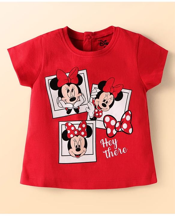 Babyhug Disney Single Jersey Knit Half Sleeves T-Shirts With Minnie Mouse Graphics Pack Of 3 - Red & White