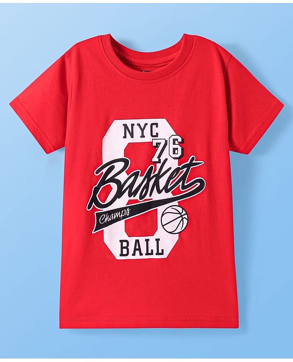 Pine Kids Cotton Knit Half Sleeves T-Shirt with Text Print Pack of 3 - White Black & Red