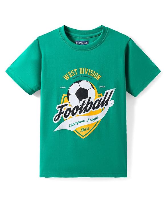 Pine Kids Cotton Knit Half Sleeves T-Shirt with Text Print Pack of 3 - Yellow Navy Blue & Green