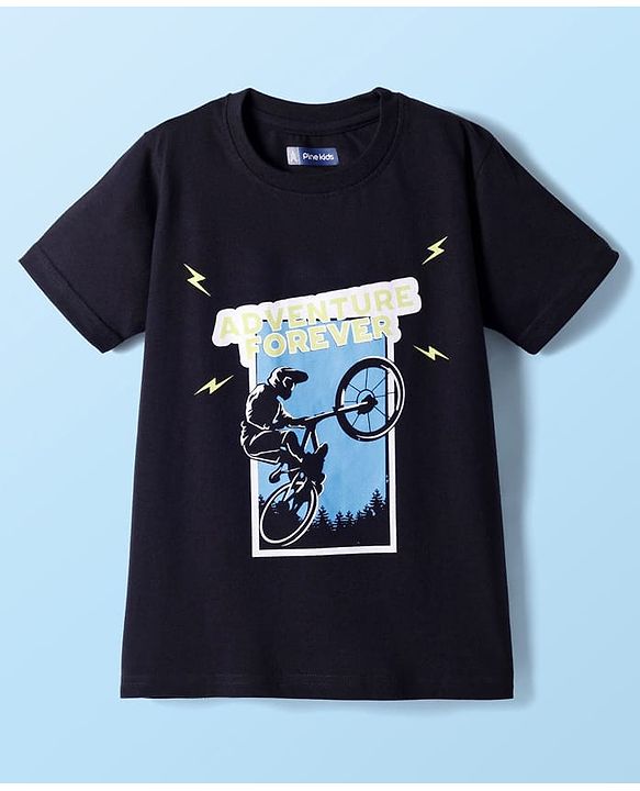 Pine Kids Cotton Knit Half Sleeves T-Shirt with Text Print Pack of 3 - White Blue Black