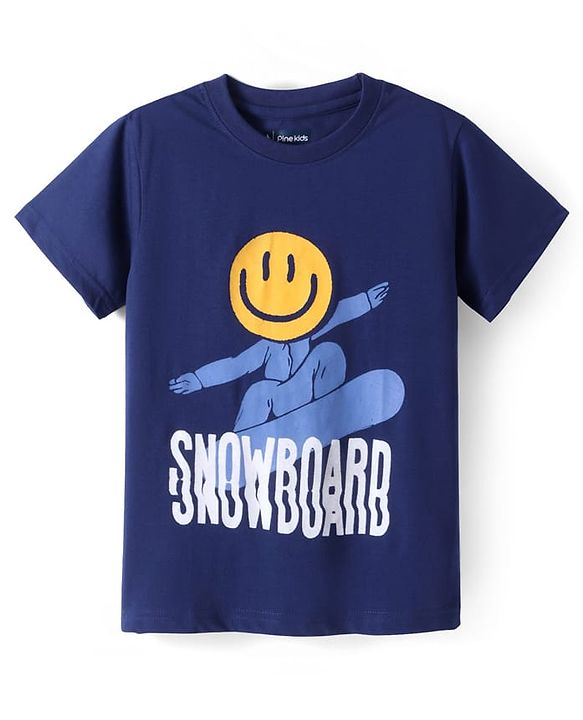 Pine Kids Cotton Knit Half Sleeves T-Shirt with Text Print Pack of 3 - Navy Blue & Mint