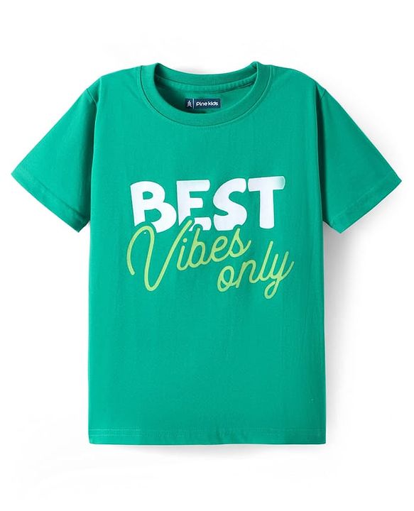 Pine Kids Cotton Knit Half Sleeves T-Shirt with Text Print Pack of 3 - Navy Blue & Mint